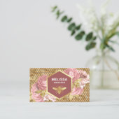 Dusty Pink Floral Gold Foil Honeycomb Honey Bee Visitekaartje (Staand voorkant)