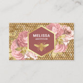 Dusty Pink Floral Gold Foil Honeycomb Honey Bee Visitekaartje (Voorkant)