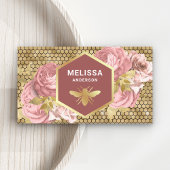 Dusty Pink Floral Gold Foil Honeycomb Honey Bee Visitekaartje