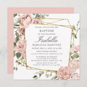 Dusty Pink Floral Gold Geometric Lijst Baptisme Kaart
