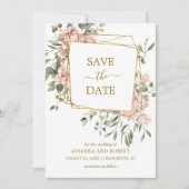 Dusty Pink Floral Gold Geometric Lijst behalve T Save The Date (Voorkant)