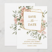 Dusty Pink Floral Gold Geometric Lijst Save The Date (Voorkant / Achterkant)