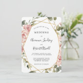 Dusty Pink Floral Gold Geometric Wedding Invi Kaart (Staand voorkant)