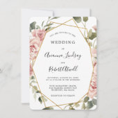 Dusty Pink Floral Gold Geometric Wedding Invi Kaart (Voorkant)