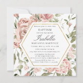 Dusty Pink Floral Gold Lijst Baptisme Invitation Kaart (Voorkant)