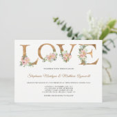 Dusty Pink Floral Gold Love Botanical Wedding Kaart (Staand voorkant)