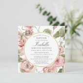 Dusty Pink Floral Gold Round Lijst Baptisme Kaart (Staand voorkant)
