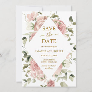 Dusty Pink Floral Gold Save the Date