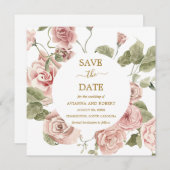 Dusty Pink Floral Gold Save the Date (Voorkant / Achterkant)