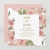 Dusty Pink Floral Gold Save the Date (Voorkant / Achterkant)