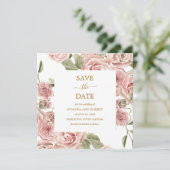 Dusty Pink Floral Gold Save the Date (Staand voorkant)