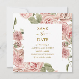 Dusty Pink Floral Gold Save the Date