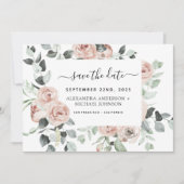 Dusty Pink Floral Green Save the Date Invitati Kaart (Voorkant)