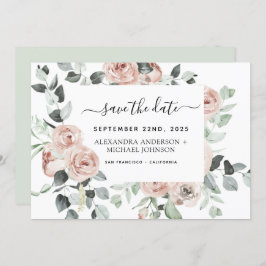Dusty Pink Floral Green Save the Date Invitati Kaart