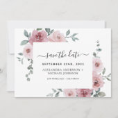 Dusty Pink Floral Green Save the Date Invitati Kaart (Voorkant)