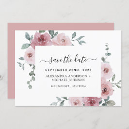 Dusty Pink Floral Green Save the Date Invitati Kaart