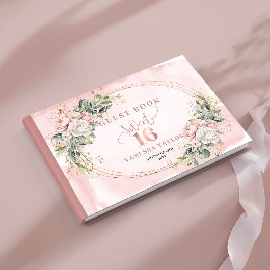 Dusty Pink Floral Greenery 16 Birthday Guest Book Gastenboek