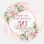 Dusty Pink Floral Greenery 50th Birthday Stickers (Voorkant)