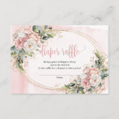 Dusty Pink Floral Greenery Baby Girl Diaper Raffle Informatiekaartje (Voorkant)