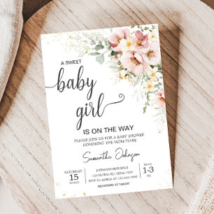 Dusty Pink Floral Greenery Baby shower Kaart