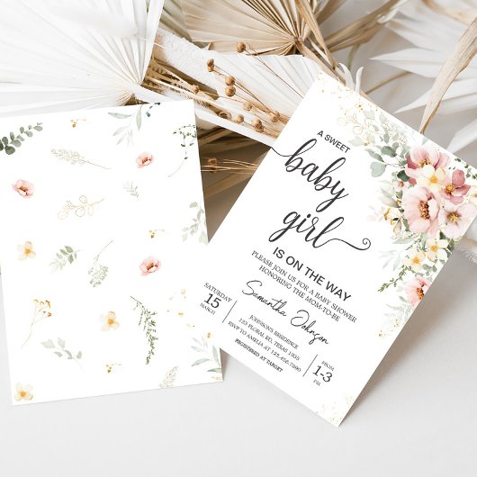 Dusty Pink Floral Greenery Baby shower Kaart