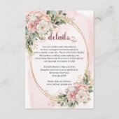 Dusty Pink Floral Greenery Wedding Details Card Informatiekaartje (Voorkant)