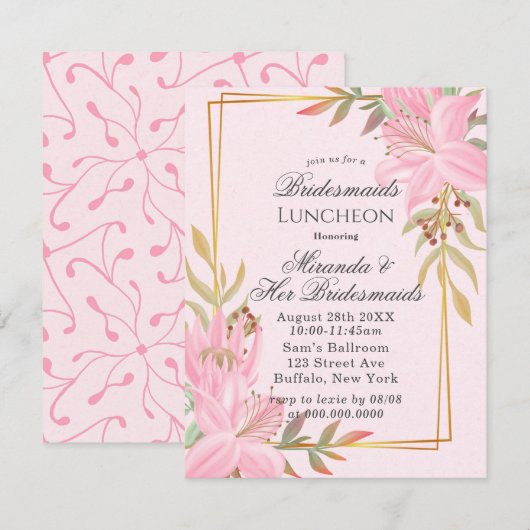 Dusty Pink Floral Kraft Bridesmaids Luncheon Kaart (Voorkant / Achterkant)