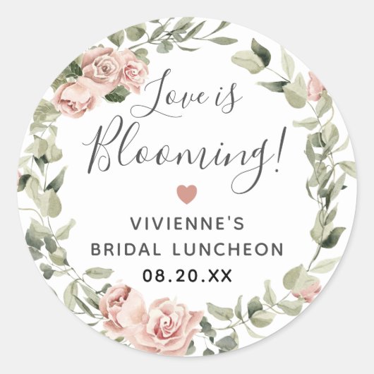 Dusty Pink Floral Love Bloomt Envelope Seal Ronde Sticker (Voorkant)