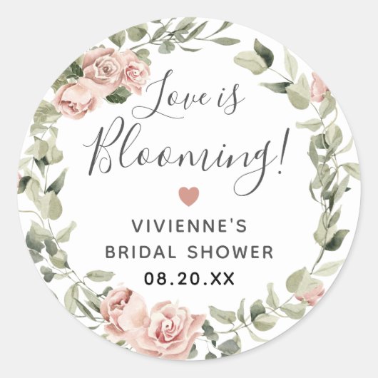 Dusty Pink Floral Love Bloomt Envelope Seal Ronde Sticker (Voorkant)