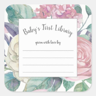 Dusty Pink Floral meisje baby shower boek bord Vierkante Sticker