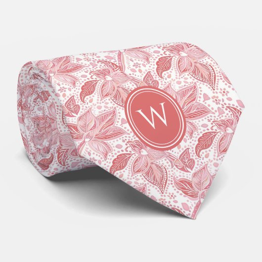 Dusty Pink Floral Monogram Stropdas (Opgerold)
