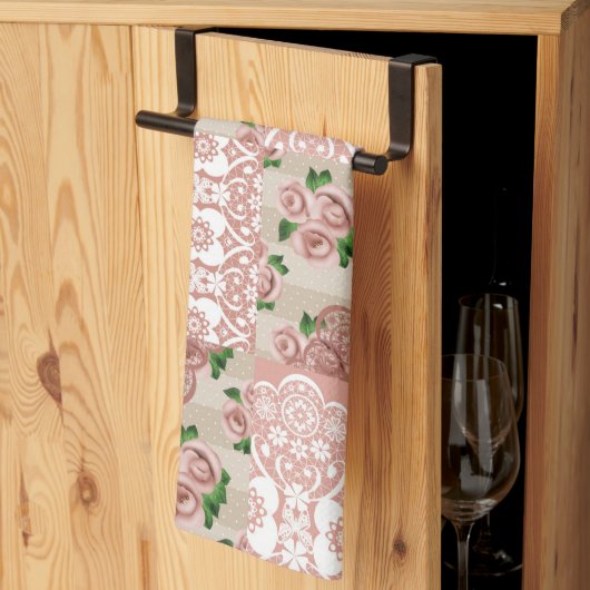 Dusty Pink Floral Patchwork Roos Kitchen Towel Theedoek (Derde Gevouwen)