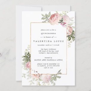 Dusty Pink Floral Quinceanera Uitnodiging