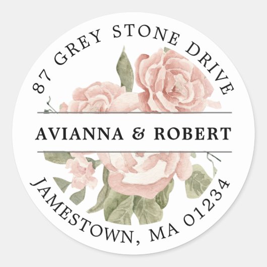 Dusty Pink Floral Return Address Ronde Sticker (Voorkant)