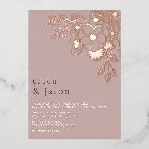 Dusty Pink Floral Roos Gold Wedding Folie Uitnodiging