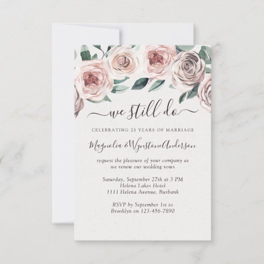 Dusty Pink Floral Rozen Modern Vow Renewal Kaart (Voorkant)