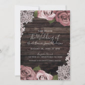 Dusty Pink Floral Rozen Rustic Wood & Lace Wedding Kaart (Voorkant)