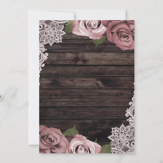 Dusty Pink Floral Rozen Rustic Wood & Lace Wedding Kaart (Achterkant)