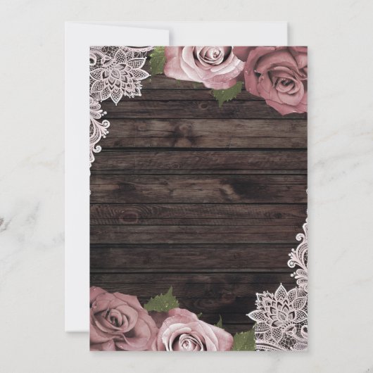 Dusty Pink Floral Rozen Rustisch Verloving Kaart (Achterkant)