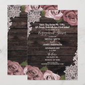 Dusty Pink Floral Rozen Rustisch Verloving Kaart (Voorkant / Achterkant)