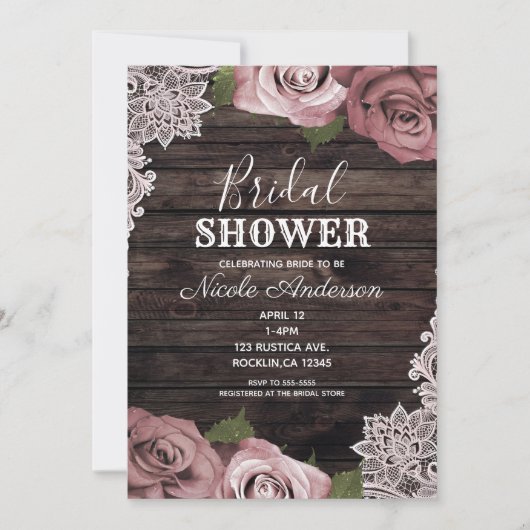 Dusty Pink Floral Rozen Rustisch Vrijgezellenfeest Kaart (Voorkant)