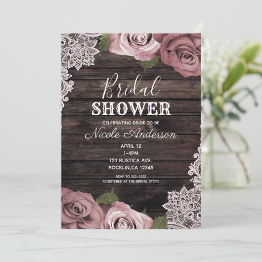 Dusty Pink Floral Rozen Rustisch Vrijgezellenfeest Kaart (Staand voorkant)