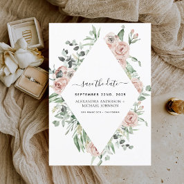 Dusty Pink Floral Save the Date Greenery Invitatio Kaart