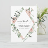 Dusty Pink Floral Save the Date Greenery Kaart (Staand voorkant)