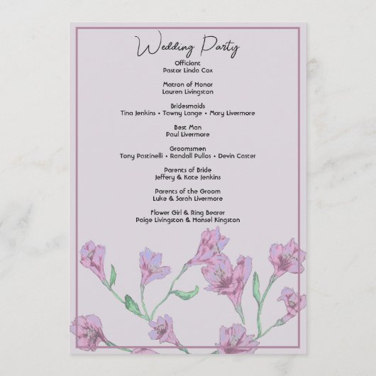 Dusty Pink Floral Waterverf Wedding Programmakaart (Achterkant)