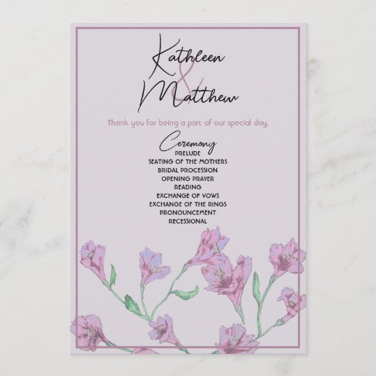 Dusty Pink Floral Waterverf Wedding Programmakaart (Voorkant)