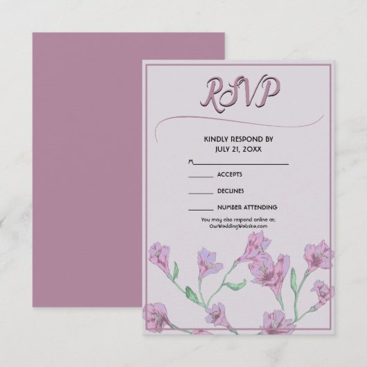 Dusty Pink Floral Waterverf Wedding RSVP Kaartje (Voorkant / Achterkant)