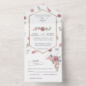 Dusty Pink Floral Wedding All In One Uitnodiging (Binnen)