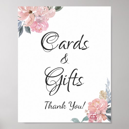 Dusty Pink Floral Wedding Cards and Gifts Sign Poster (Voorkant)