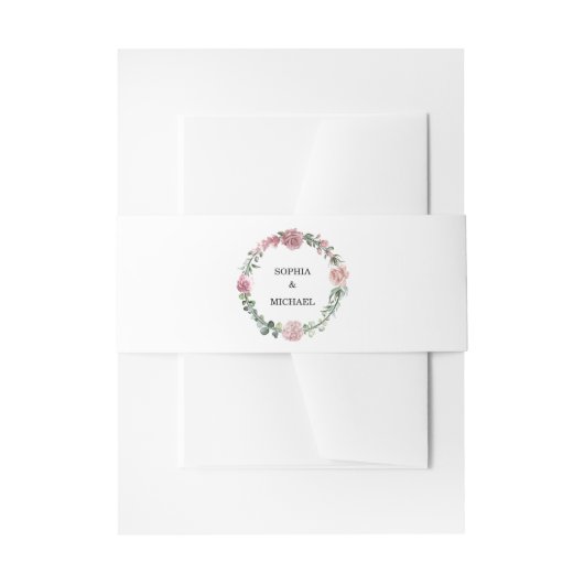 Dusty Pink Floral Wedding Invitation Belly Band Uitnodigingen Wikkel (Voorkant Voorbeeld)